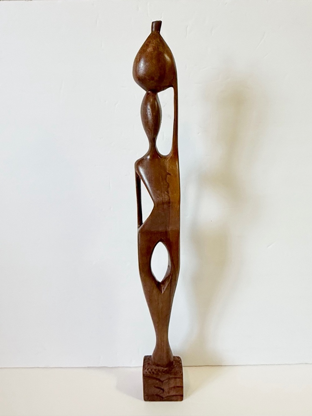 African Art Hand Carved Wooden Woman Carrying Basket Head Statue Figurine 18.5”